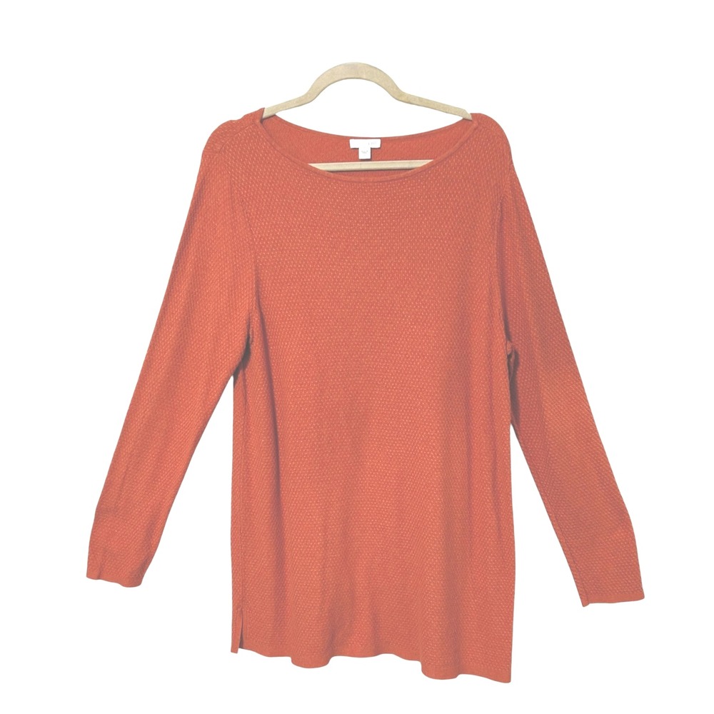 J. Jill Waffle Knit Tunic Sweater Top L Pumpkin Orange Cotton Blend Long Sleeve